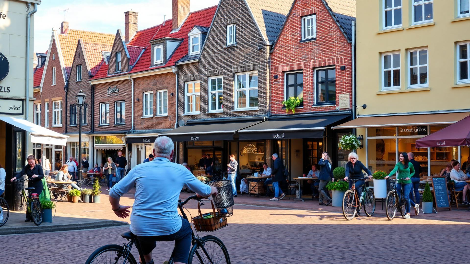 Levendige Nederlandse binnenstad met winkels, terrassen en bezoekers